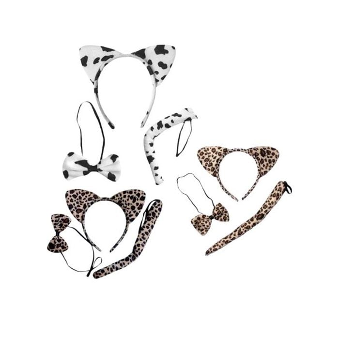 Kit Animais (3 peças: tiara, rabo e gravata)