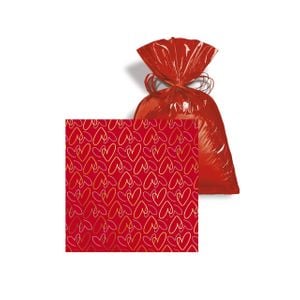 50 Saco para Presente Metal Fascínio Vermelho / Ouro (coração) 15x22cm