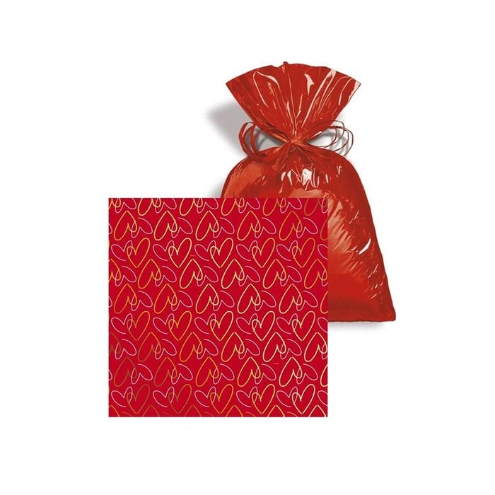 50 Saco para Presente Metal Fascínio Vermelho / Ouro (coração) 15x29cm