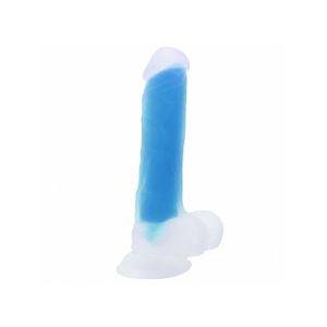 Prótese com Ventosa Florescente Azul - Dildo Gode Dark 19 cm