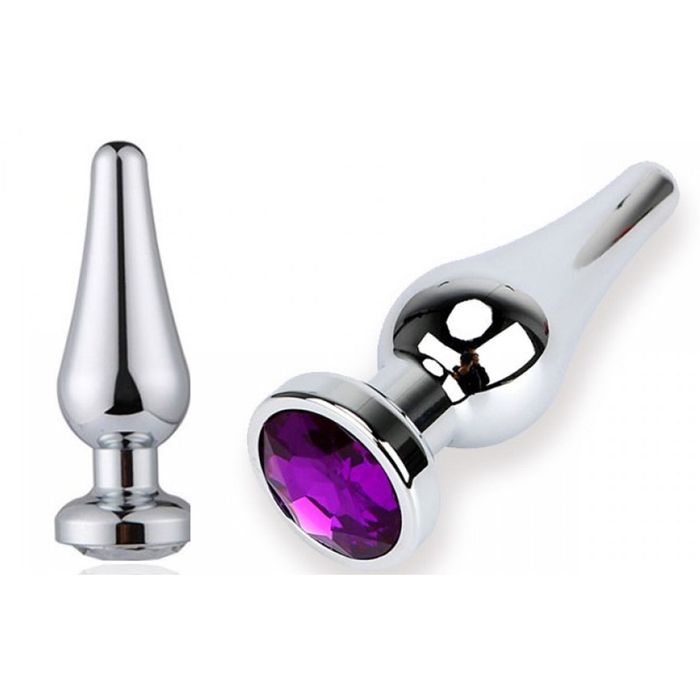 Plug Cromado Aço Metálico Cônico Grande (10 cm) com Pedra Colorida (5500)