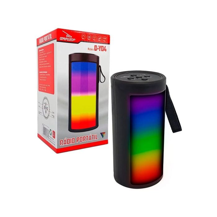 Caixa de Som Bluetooth, Fm Usb, P2 Cartão Sd Portátil com Led