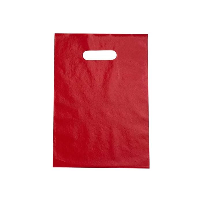 100 Sacolas Alça Vazada (Boca de Palhaço) Vermelha 15 x 25cm