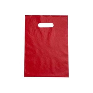 100 Sacolas Alça Vazada (Boca de Palhaço) Vermelha 15 x 25cm