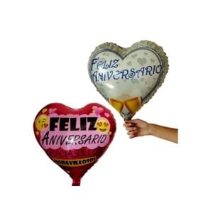 Balão Feliz Aniversário em Formato de Coração 46cm