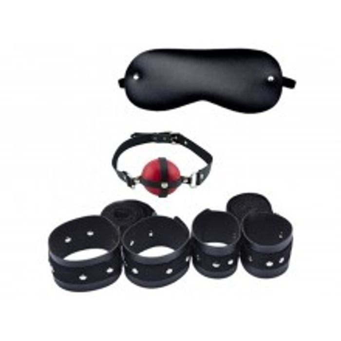 Kit bondage (com 4 amarras + venda + mordaça bola)
