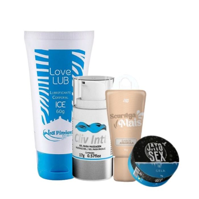 Kit Com Love Lub Ice + Scurrega Amarula + Jato Sex Gela + Cliv