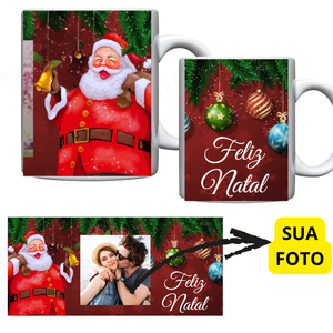 Caneca de Porcelana Personalizada com Sua Foto (Natal)