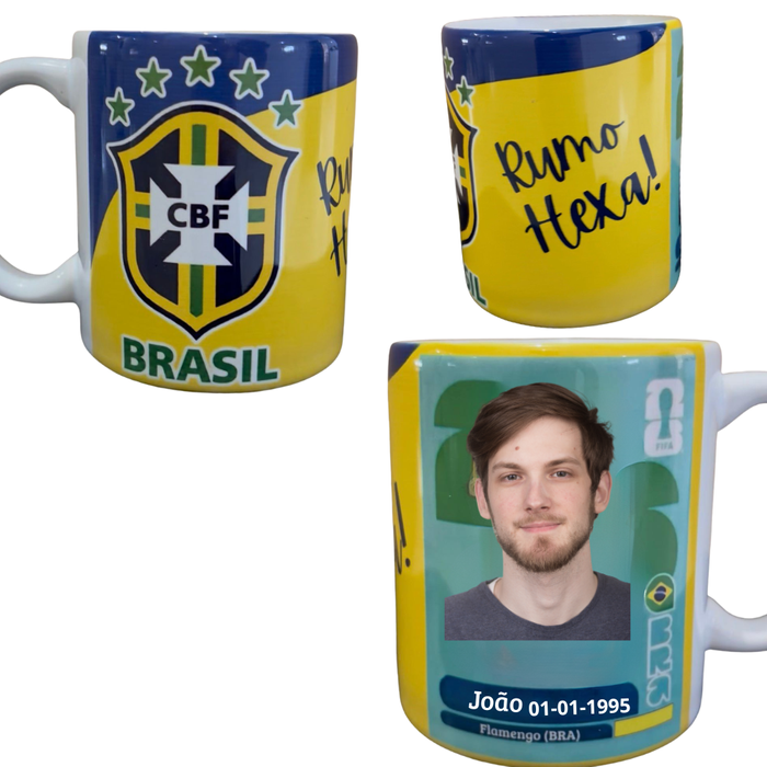 Caneca Copa Brasil Figurinha Porcelana 325ml