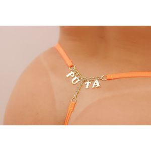 Calcinha Bumbum Strass Laranja Neon