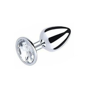 Plug Metálico Cromado Aço - com Pedra Brilhante (Tam. P) (5845)