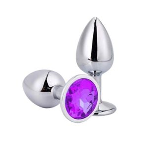 Plug Metálico Cromado Aço com Joia Tamanho Médio (8,5 cm) (5846)