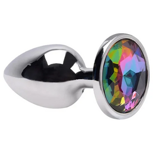 Plug Metálico Cromado Aço - Tam. G com Pedra Brilhante 9,5 x 4 cm (5847)