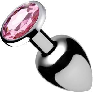 Plug Metálico Cromado Aço - Tam. G com Pedra Brilhante 9,5 x 4 cm (5847)