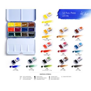 Kit 12 Tintas Aquarela White Nights em Pastilha Estojo Metal - 1561