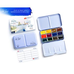 Kit 12 Tintas Aquarela White Nights em Pastilha Estojo Metal - 1561