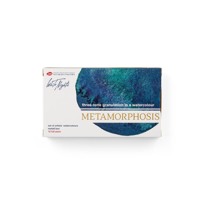 Kit 12 Tintas Aquarela Metamorphoses White Nights em Pastilha Estojo Metal