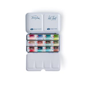 Kit 12 Tintas Aquarela Metamorphoses White Nights em Pastilha Estojo Metal