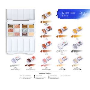Kit 12 Tintas Aquarela White Nights em Pastilha Cores Metalicas e Pasteis - 1876