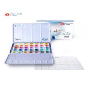 Kit 35 Tintas Aquarela White Nights em Pastilha Estojo Metal - 1563