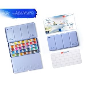 Kit 35 Tintas Aquarela White Nights em Pastilha Estojo Metal - 1563