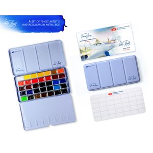Kit 35 Tintas Aquarela White Nights em Pastilha Estojo Metal - 1563
