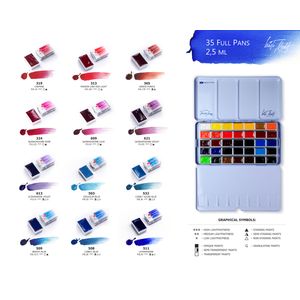 Kit 35 Tintas Aquarela White Nights em Pastilha Estojo Metal - 1563