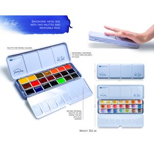 Kit 21 Tintas Aquarela White Nights em Pastilha Estojo Metal - 1562