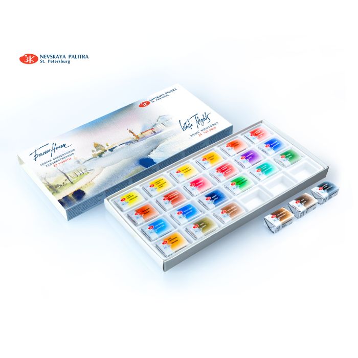 Kit 24 Tintas Aquarela White Nights em Pastilha  - 1061