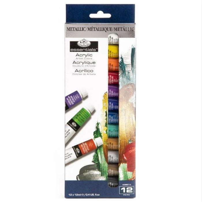 Kit Tinta Acrilica Royal e Langnickel 12 Cores Metalicas - ACRMET12