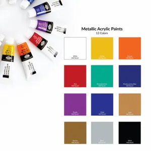 Kit Tinta Acrilica Royal e Langnickel 12 Cores Metalicas - ACRMET12