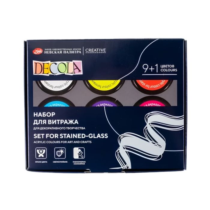 Kit de Tinta Para Vidro Decola Efeito Translucido 9 cores 20 ml + Liner
