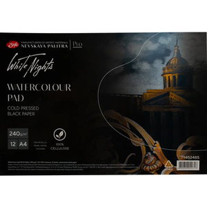 Bloco Aquarela White Nights 240g/m² 100% Celulose Papel Preto A4 12 Folhas