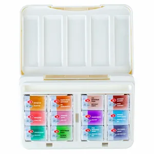 Kit 12 Tintas Aquarela White Nights em Pastilha Tons Granulados 