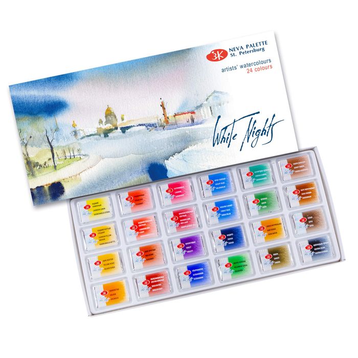 Kit 24 Tintas Aquarela White Nights em Pastilha  - 1061