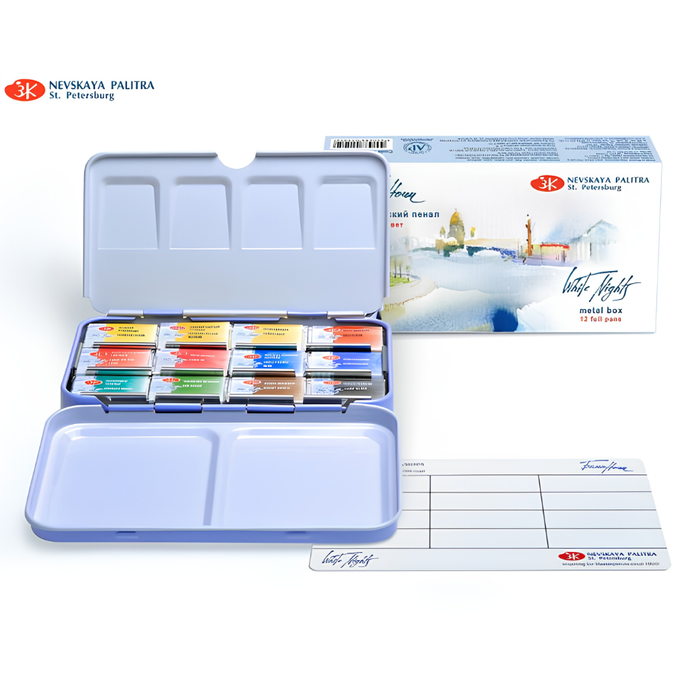 Kit 12 Tintas Aquarela White Nights em Pastilha Estojo Metal - 1561