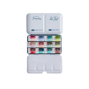 Kit 12 Tintas Aquarela Metamorphoses White Nights em Pastilha Estojo Metal