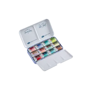 Kit 12 Tintas Aquarela Metamorphoses White Nights em Pastilha Estojo Metal