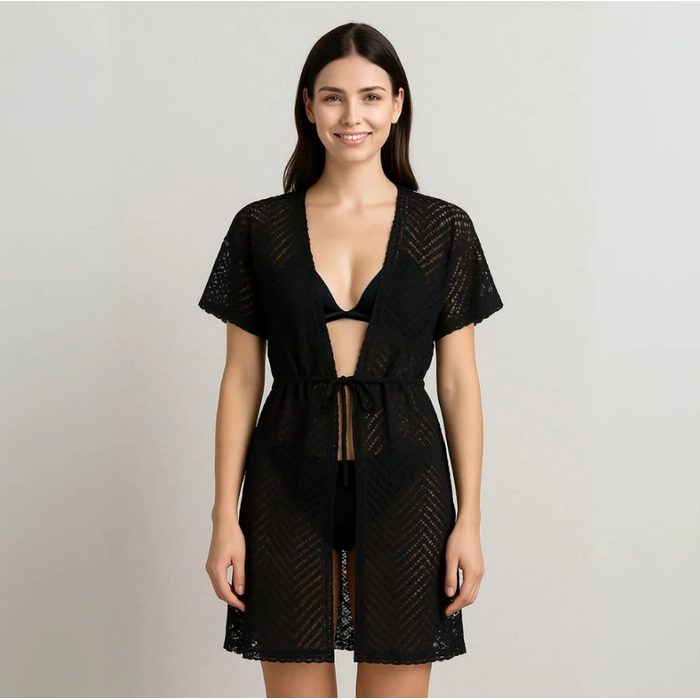 Saída De Praia Kimôno Em Renda Com Abertura Frontal Pink Lingerie