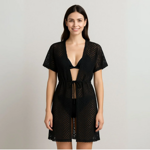 Saída De Praia Kimôno Em Renda Com Abertura Frontal Pink Lingerie