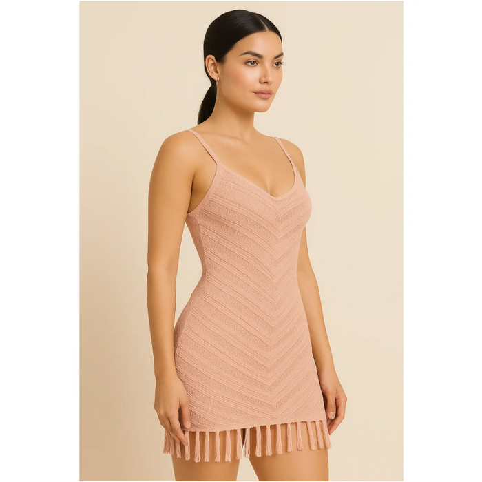 Saída De Praia Vestido Em Tricot Com Franjas Coleção Reveillon