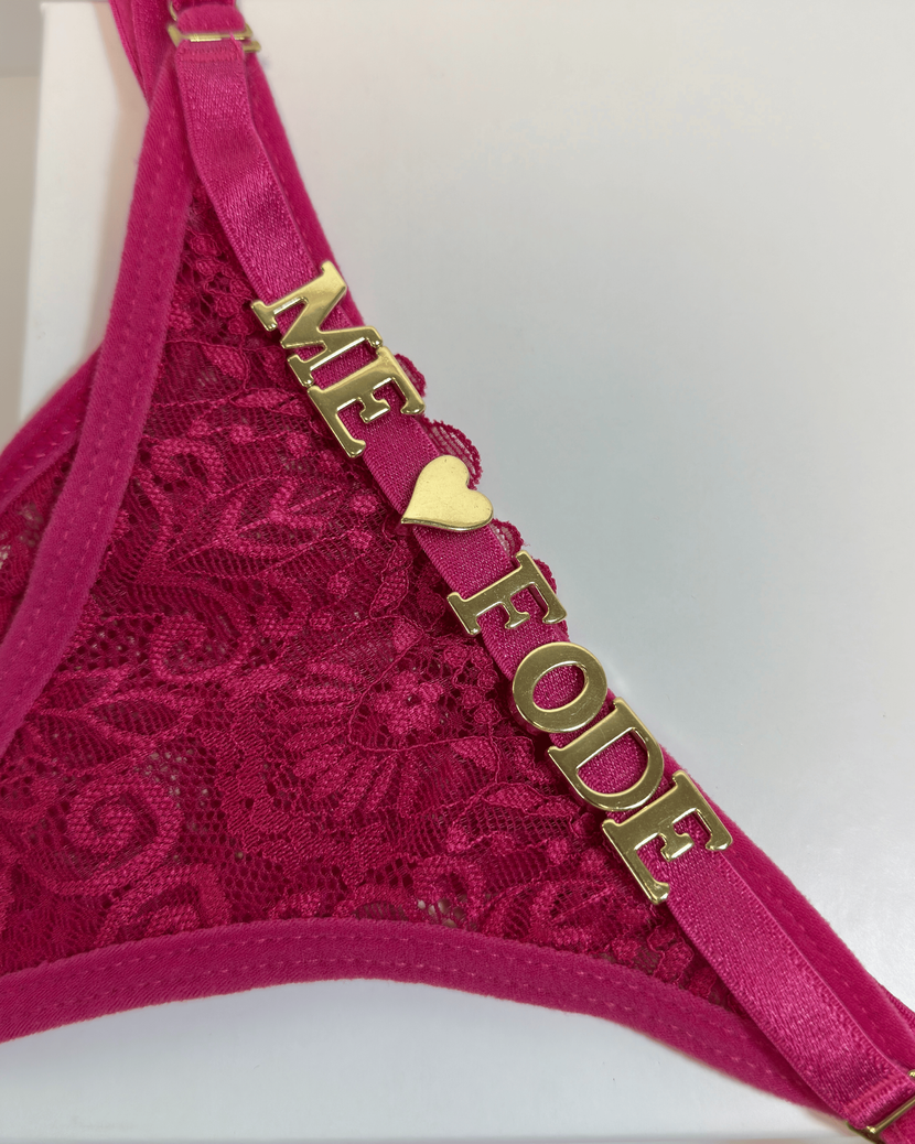 Calcinha em Renda Pink com Frase Personalizada - Cu Tá On