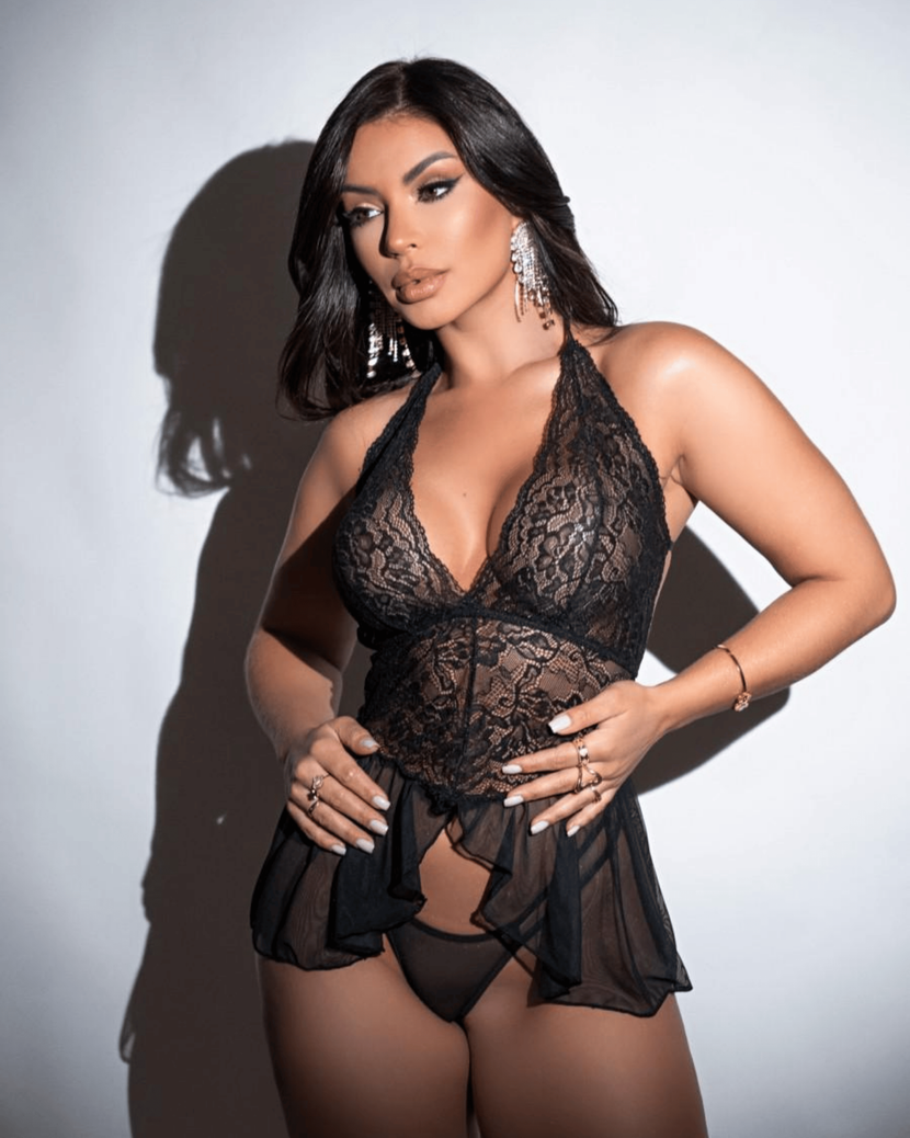 Camisola de Renda com Calcinha em Tule - Único