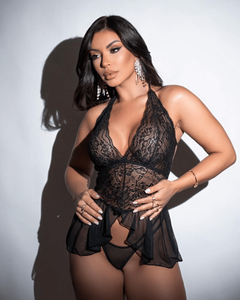 Camisola de Renda com Calcinha em Tule