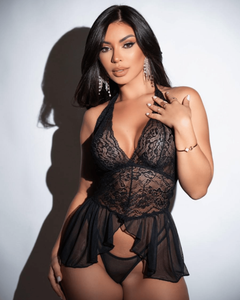 Camisola de Renda com Calcinha em Tule