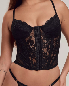 Conjunto Corselet Joana em Renda e Tule com Calcinha Regulável