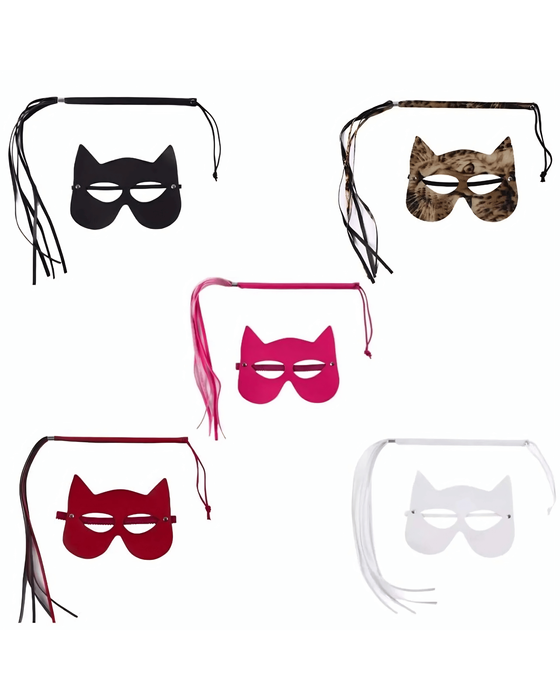 Kit Luxo Máscara Mulher Gato + Chicote de Tiras – Fetiche, Mistério e Sedução - Rosa
