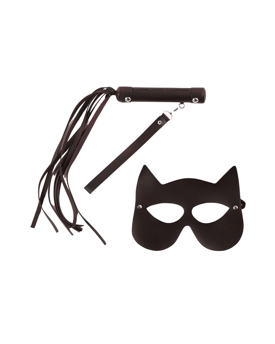 Kit Luxo Máscara Mulher Gato + Chicote de Tiras – Fetiche, Mistério e Sedução - Preto